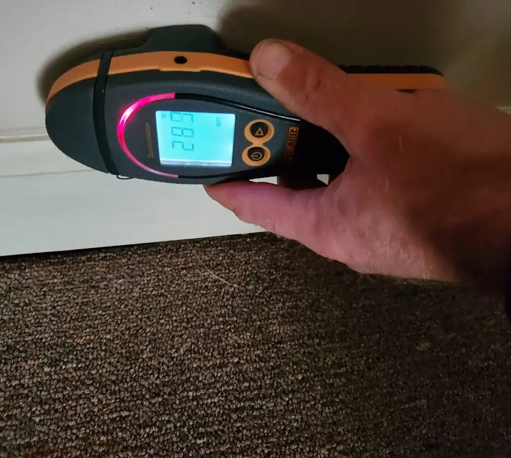 Moisture detection at baseboard during Burst Pipe Cleanup in Darien