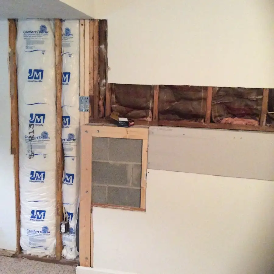 Wall insulation replacement during Basement Flood Cleanup in Darien